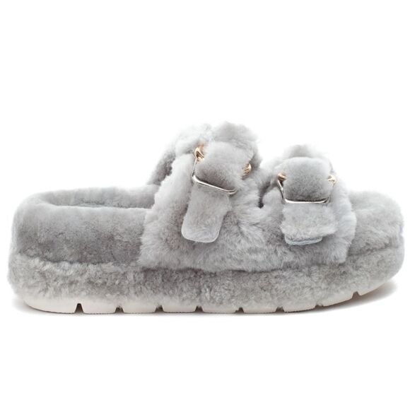 JSLIDES BROOKE Shearling Slippers with Gold Buckles - Picture 3 of 6